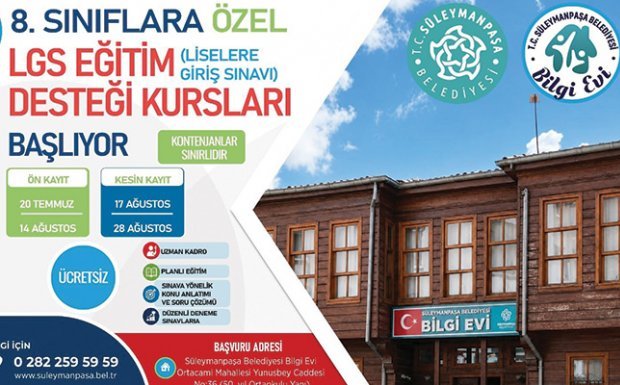 Süleymanpaşa Belediyesi Bilgi Evi Kayıtları Başlıyor